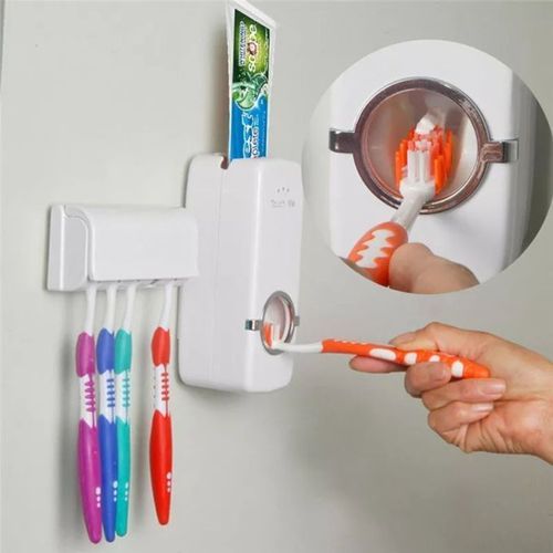 Automatic Toothpaste Dispenser with Wall-Mounted Toothbrush Holder – Hands-Free, Hygienic & Space-Saving Bathroom Organizer