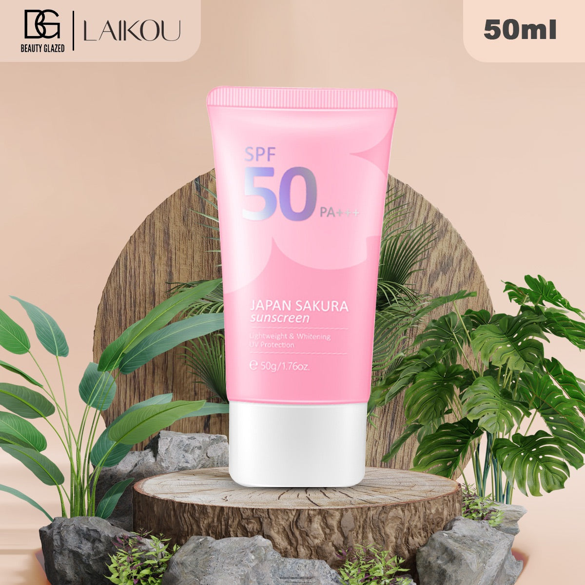 Laikou Japan Sakura Sunscreen – SPF 50 PA+++ | Lightweight, Whitening & UV Protection (50g)