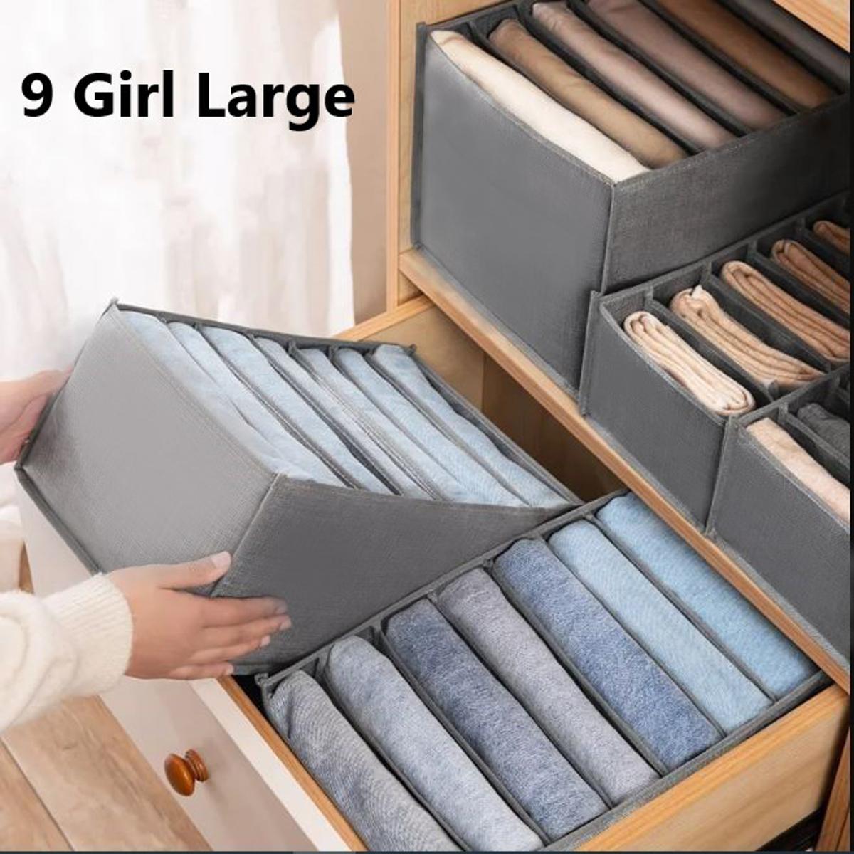9-Grid Clothes Organizer Storage Box – Foldable Fabric Drawer Divider for T-Shirts, Pants, Sarees & Wardrobe Organization
