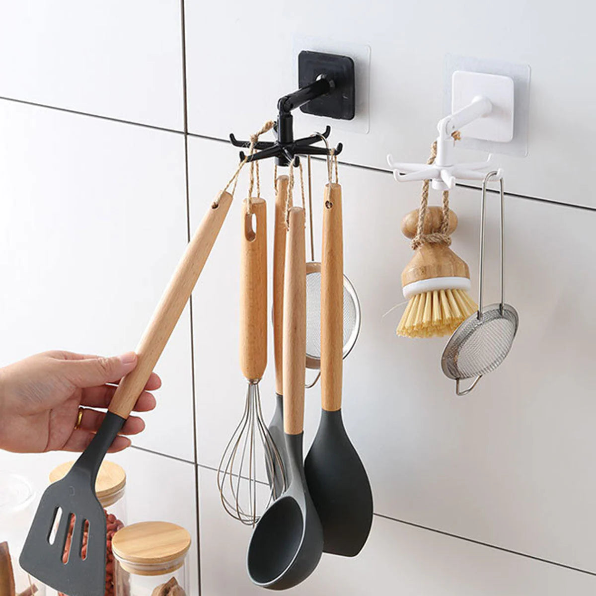 5 PCS 360° Rotatable Hook – Strong Self-Adhesive Multipurpose Hanging Hook for Kitchen, Bathroom & Home