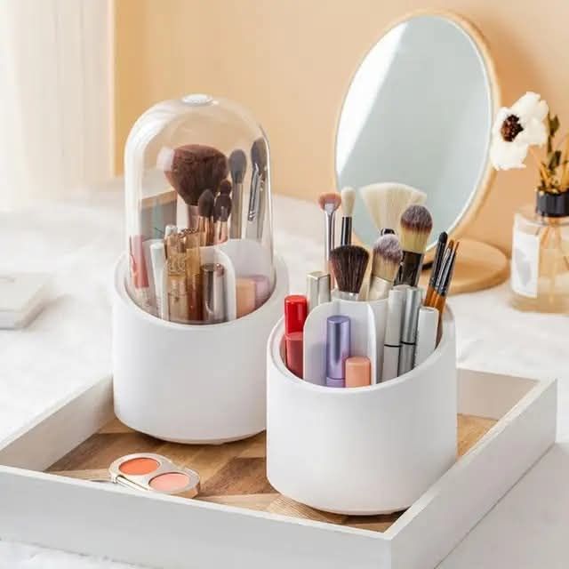 Dust-Proof Makeup Brush Organizer – Rotating Cosmetic Storage Box with Cover | Brush & Makeup Holder
