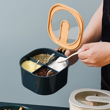 4 Grid Spice Storage Box with Lid & Spoon