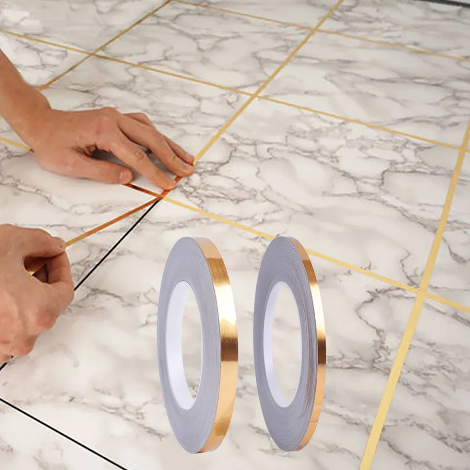 Gold Tile Gap Decoration Tape (30m × 1cm) – Waterproof Adhesive Line Tape for Wall & Floor Tile Borders