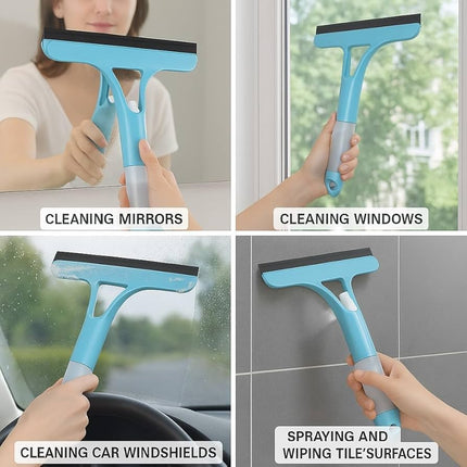 2-in-1 Spray Window Glass Cleaner Wiper with Built-in Bottle