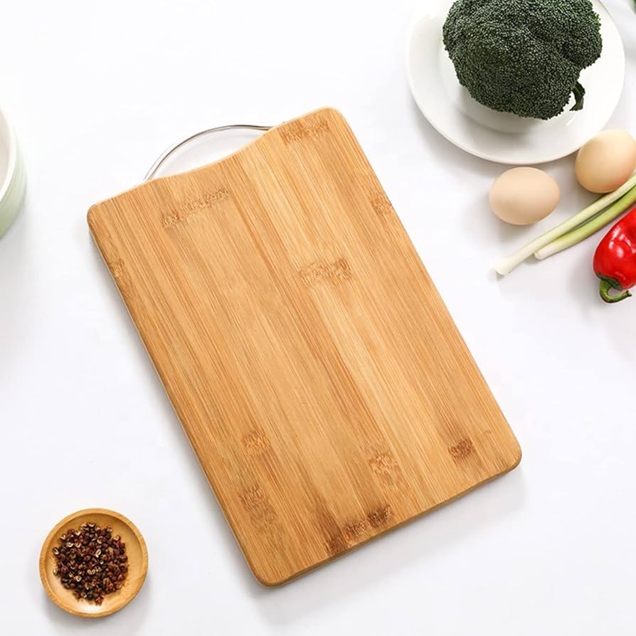 Premium Bamboo Cutting Board – Large Wooden Chopping Board with Steel Handle (24×34 cm | 1 Pc)