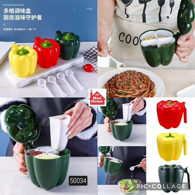 Capsicum Shape Multi Grid Seasoning Box