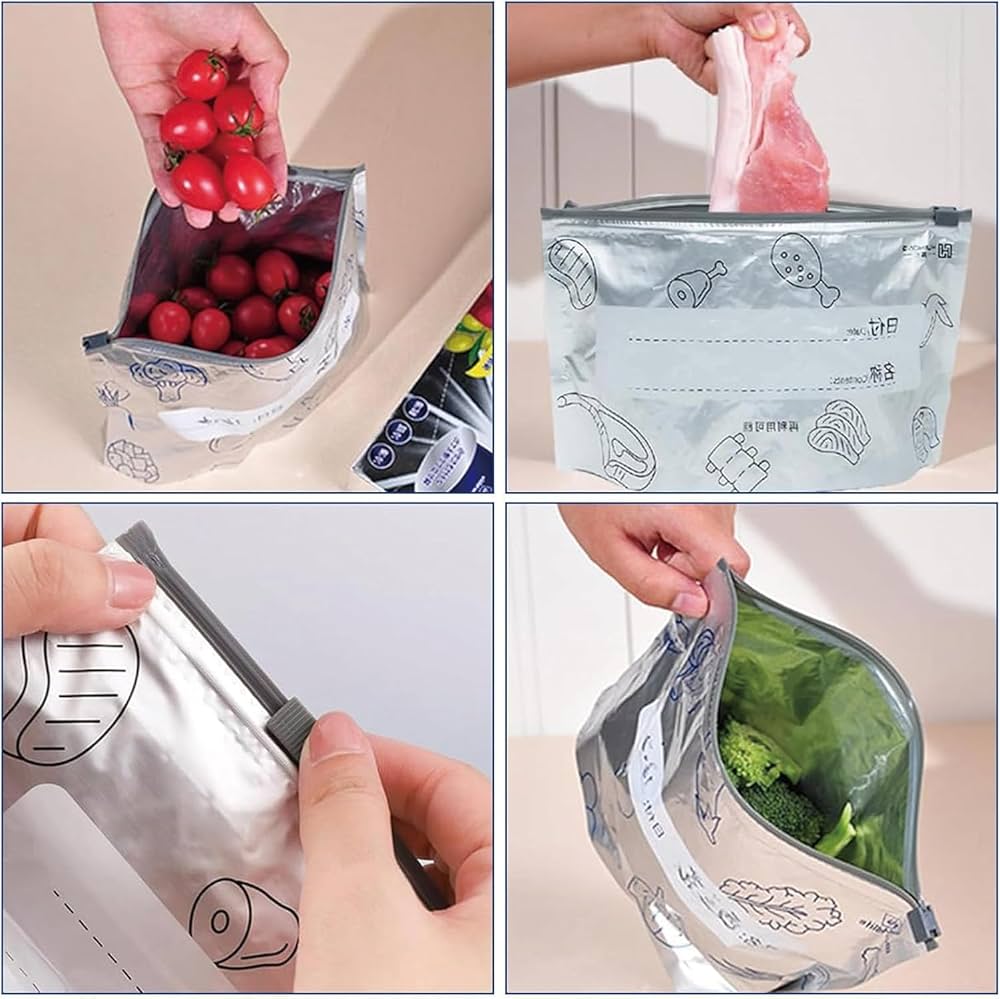 10Pcs/Bag Reusable Food Storage Zip Bags – Leak-Proof Freezer Bags for Vegetables, Meat & Snacks | BPA-Free, Durable & Resealable