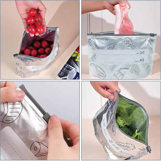 10Pcs/Bag Reusable Food Storage Zip Bags – Leak-Proof Freezer Bags for Vegetables, Meat & Snacks | BPA-Free, Durable & Resealable