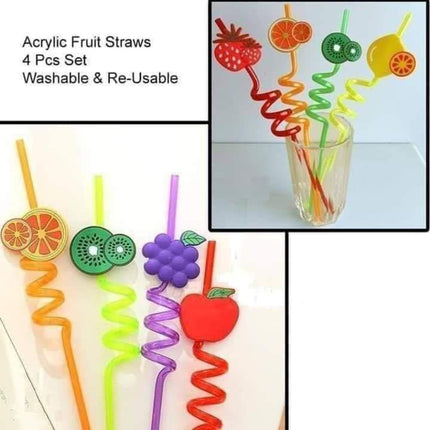 Fruit Shape Spiral Drinking Straws Set (4 Pcs)