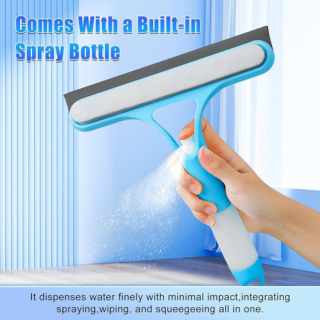 2-in-1 Spray Window Glass Cleaner Wiper with Built-in Bottle