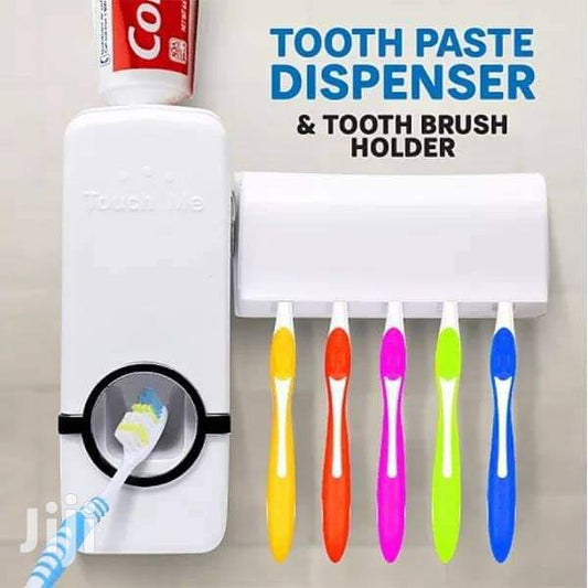 Automatic Toothpaste Dispenser with Wall-Mounted Toothbrush Holder – Hands-Free, Hygienic & Space-Saving Bathroom Organizer