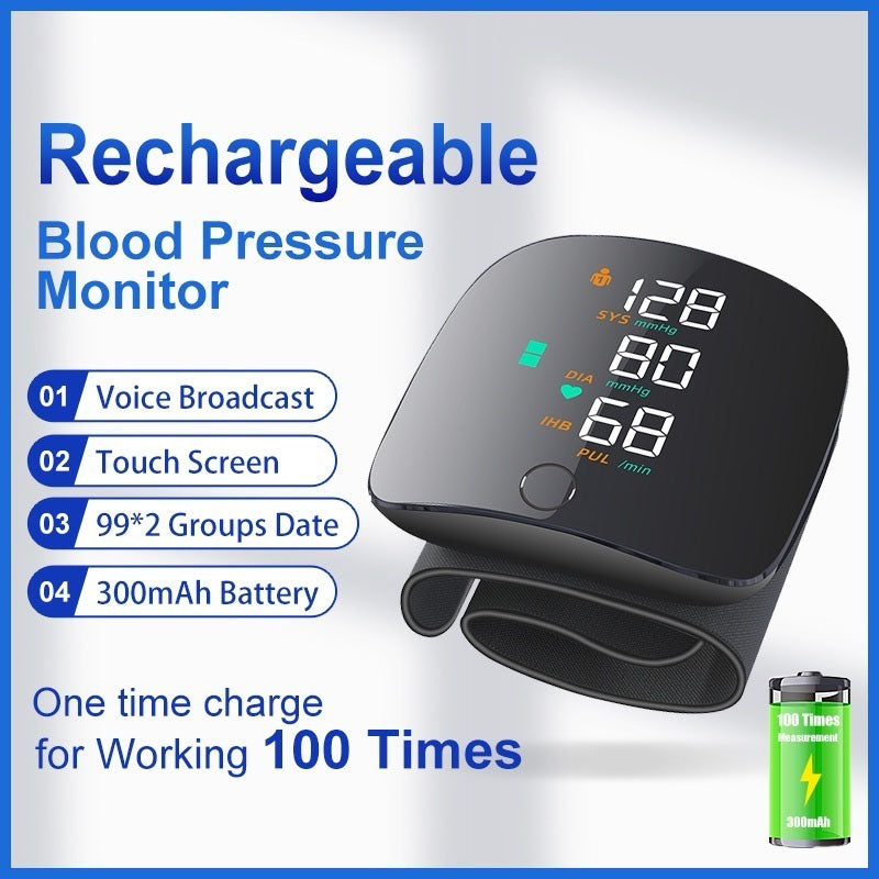 Rechargeable Digital Wrist Blood Pressure Monitor – 300mAh Battery, LED Display & One-Touch Measurement