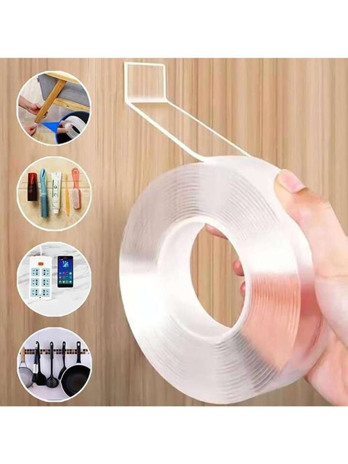 Strong Double-Sided Nano Gel Tape – Reusable Transparent Adhesive Tape for Wall Mounting, Home & Office (3cm × 1m × 1mm)
