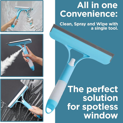 2-in-1 Spray Window Glass Cleaner Wiper with Built-in Bottle