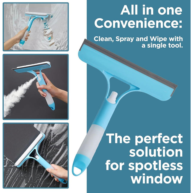 2-in-1 Spray Window Glass Cleaner Wiper with Built-in Bottle
