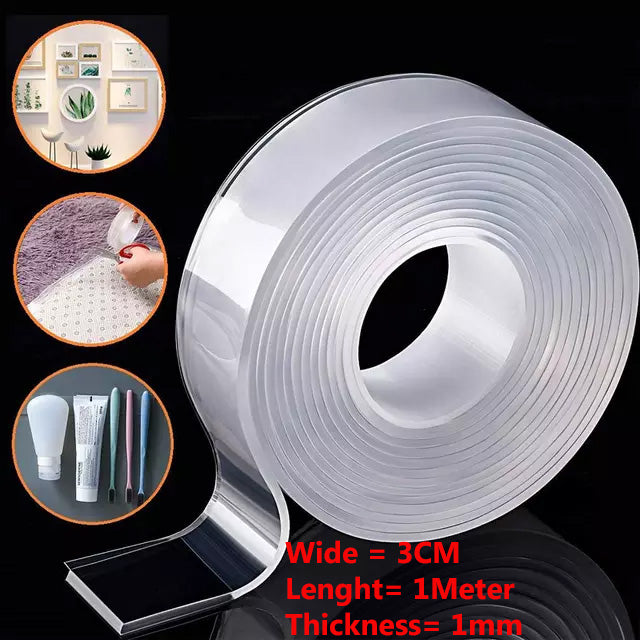 Strong Double-Sided Nano Gel Tape – Reusable Transparent Adhesive Tape for Wall Mounting, Home & Office (3cm × 1m × 1mm)