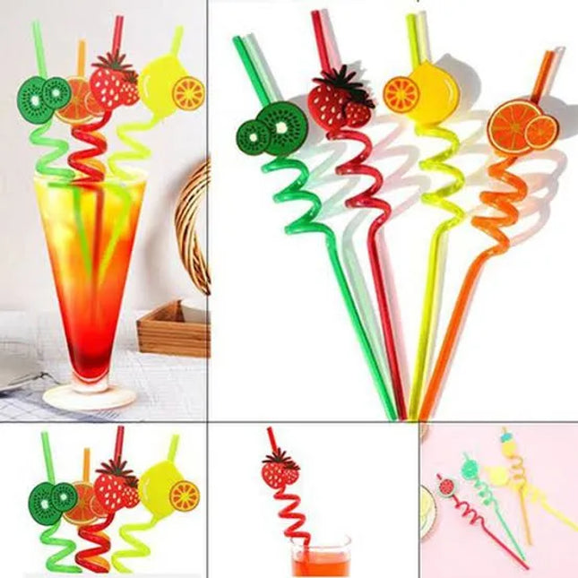 Fruit Shape Spiral Drinking Straws Set (4 Pcs)