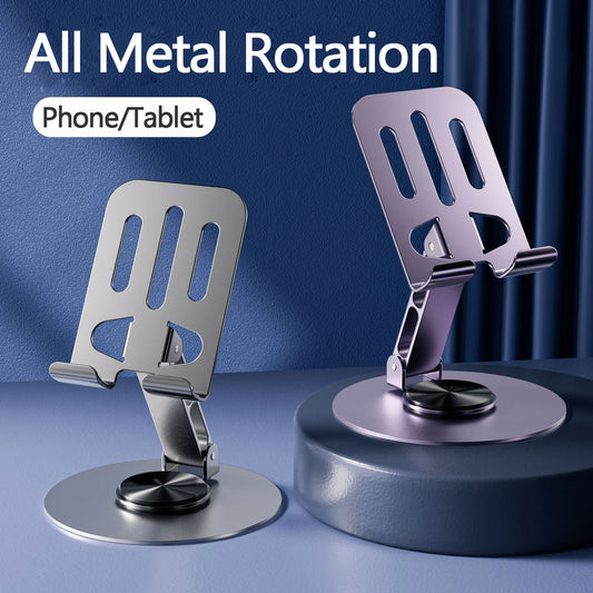 360° Rotating Full Metal Phone & Tablet Stand – Adjustable Aluminum Alloy Desktop Holder