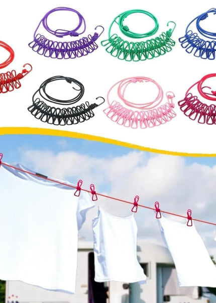 Portable Clothes Drying Rope 12 Clips