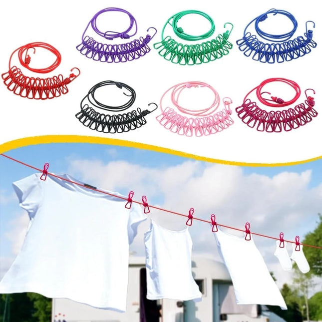 Portable Clothes Drying Rope 12 Clips