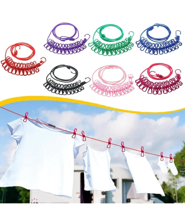 Portable Clothes Drying Rope 12 Clips