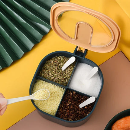 4 Grid Spice Storage Box with Lid & Spoon